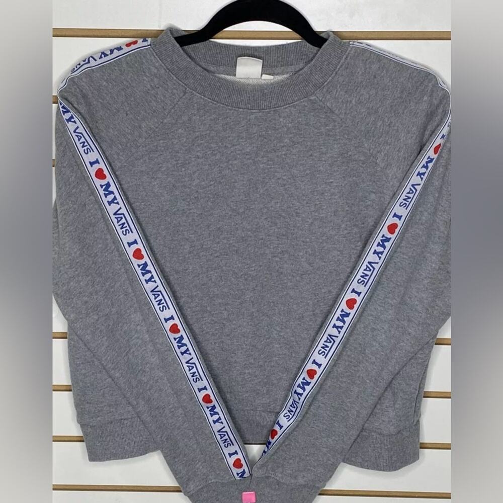Vans Gray Woman Small Sweater Crew Neck Skateboard Stripe Arms I Heart My Vans
